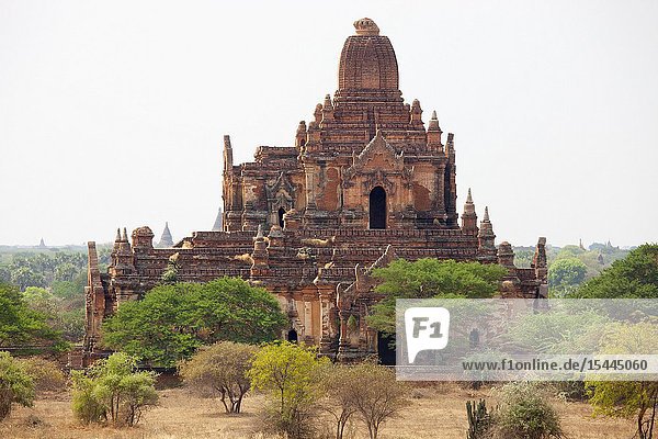 View of a temple  Old Bagan village area  Mandalay region  Myanmar  Asia.