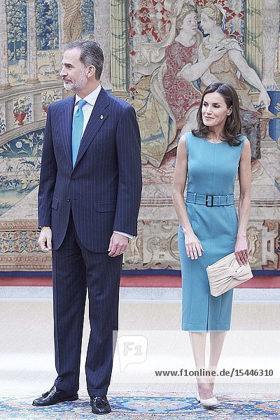 King Felipe VI of Spain Queen Letizia of Spain attends Annual meeting with the members of the Patronages of the Princess of Asturias Foundation at Palacio de El Pardo on June 26 2019 in Madrid Spain