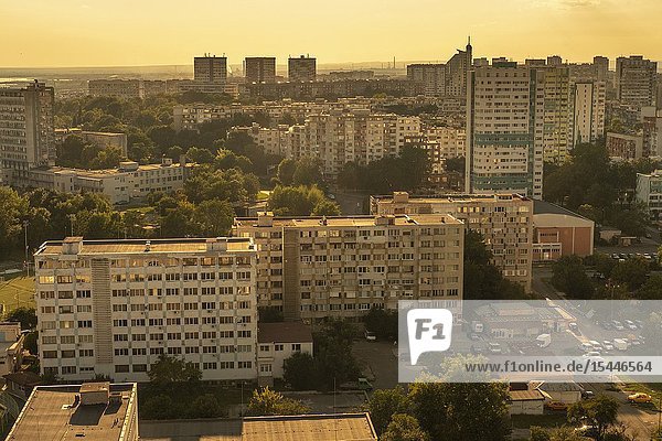 Bulgaria Burgas. Aerial view of the communist era residential block s.