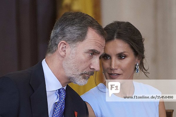 King Felipe VI of Spain Queen Letizia of Spain attends 'Order of the Civil Merit' ceremony at Royal Palace on June 19 2019 in Madrid Spain