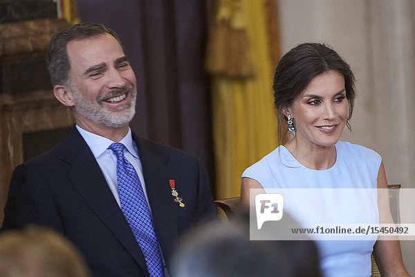 King Felipe VI of Spain Queen Letizia of Spain attends 'Order of the Civil Merit' ceremony at Royal Palace on June 19 2019 in Madrid Spain