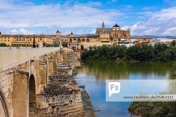Roman Bridge (Puente Romano) and Rio Guadalquivir (river) Cordoba Cordoba Province Andalusia Spain.