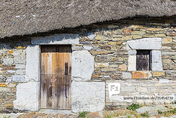 Palloza traditional thatched roof house in O Cebreiro. Pedrafita do Cebreiro Lugo Galicia Spain Europe.