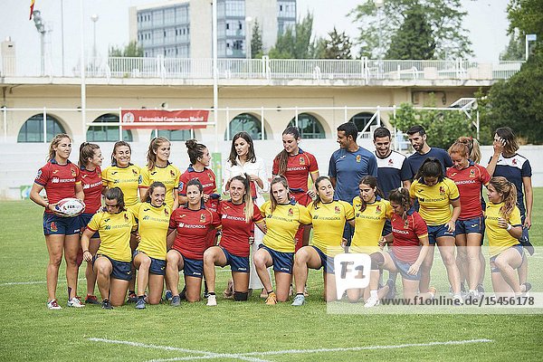 Queen Letizia of Spain assists to the training of the ‘National Women's Rugby Team 7’ participating in the next pre-Olympic tournament at Rugby Stadium of the Complutense University on July 4 2019 in Madrid Spain