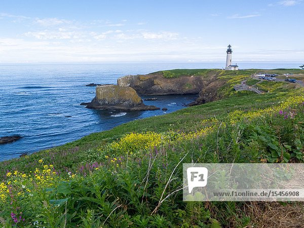 The Yaquina lighthouse also known as the Foulweather Lighthouse was built in the 19th Century to guide mariners off the rugged coast of Oregon.