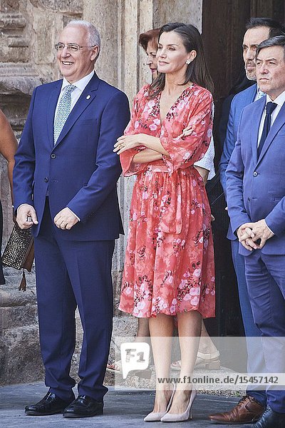 Queen Letizia of Spain attends Closing of the 2nd Seminar on Patrimonial Education in the School at International Center for the Research of the Spanish Language on July 5 2019 in San Millan de la Cogolla Spain