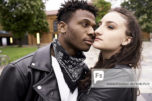 Thoughtful mixed race couple