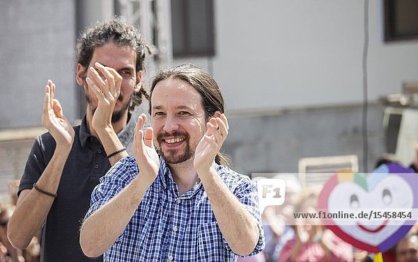Las Palmas Gran Canaria Canary Islands Spain. 13th April 2019. Pablo Iglesias leader of Podemos party campaigns in Las Palmas the capital of Gran Canaria . ahead of the general election in Spain on 28th April 2019.