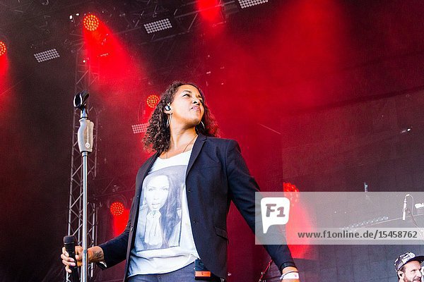 Kiel Germany - June 22nd 2019: Cassandra Steen & Band are performing on the Rathaus Stage during Kiel Week 2019