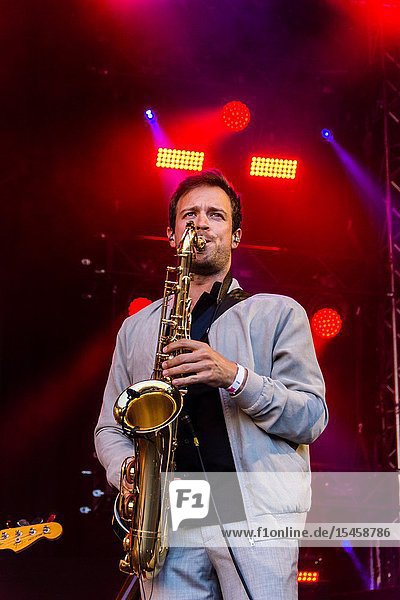 Kiel Germany - June 22nd 2019: Cassandra Steen & Band are performing on the Rathaus Stage during Kiel Week 2019