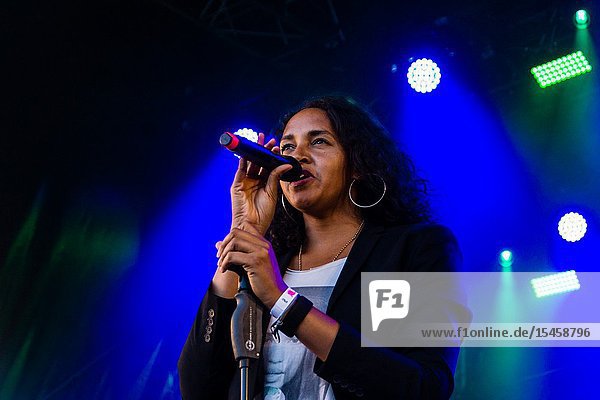 Kiel Germany - June 22nd 2019: Cassandra Steen & Band are performing on the Rathaus Stage during Kiel Week 2019