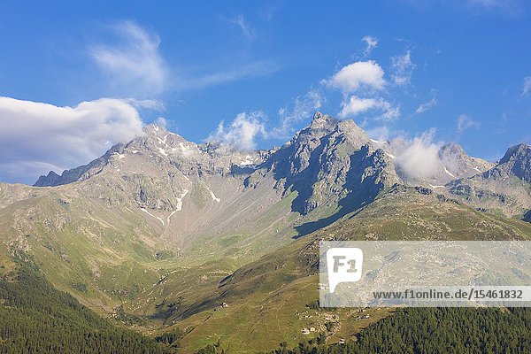 The rocky peaks Pizzi Dei Piani and Pizzo Ferrè Spluga Valley Chiavenna Valley Sondrio province Valtellina Lombardy Italy.