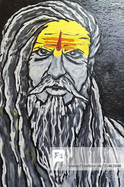 Painting representing a sadhu, For Editorial Use Only, Allahabad Kumbh Mela, World’s largest religious gathering, Uttar Pradesh, India.
