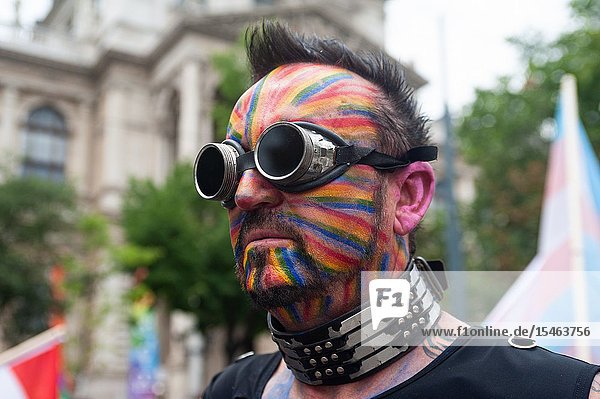 Vienna Austria Europe - A participant at the Euro Pride Parade along Ringstrasse in central Vienna.