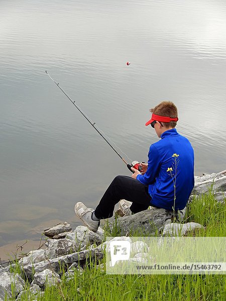 7th Grade Boy Fishing Allegany State Park Salamanca New York USA.
