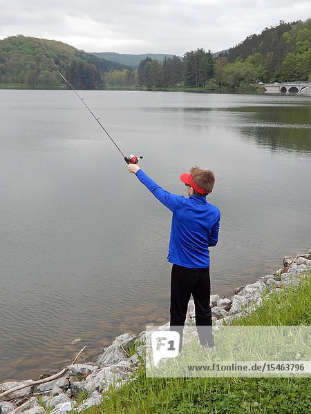 7th Grade Boy Fishing Allegany State Park Salamanca New York USA.