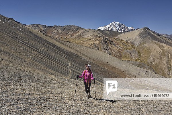 Trekking towards Huayna Potosi on the Cordillera Real Traverse Bolivia.