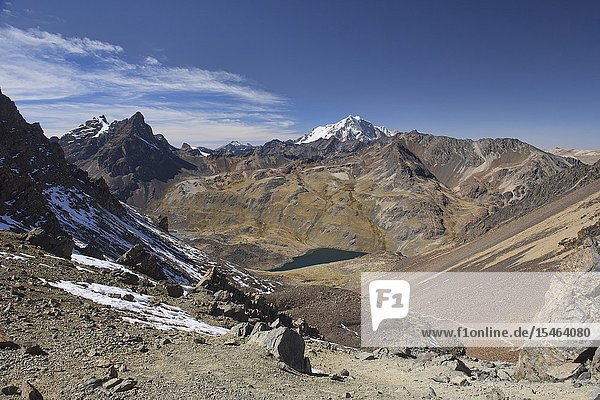 Descending from Pico Austria on the Cordillera Real Traverse Bolivia.