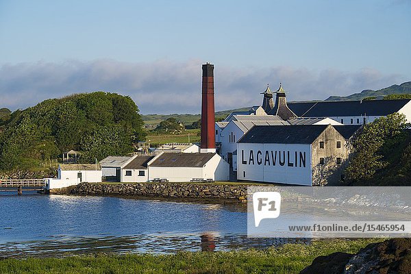 View of Lagavulin Distillery on island of Islay in Inner Hebrides of Scotland UK.