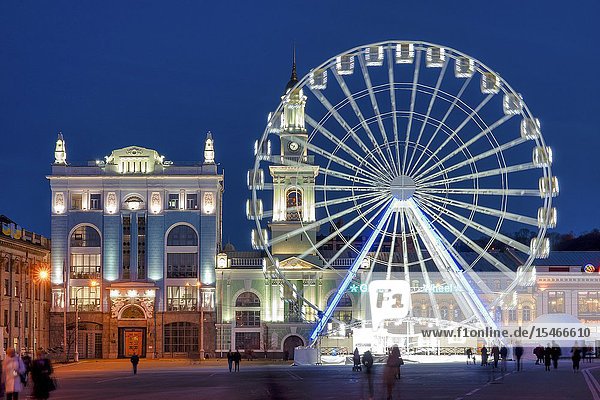 The ferris wheel in Kontraktova Square Kiev Ukraine.