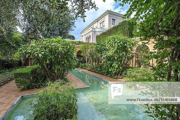 France Alpes Maritimes Saint Jean Cap Ferrat villa and gardens Ephrussi de Rothschild the Spanish garden pond in the patio (obligatory mention of the garden name and editorial only no postcards and calendars).