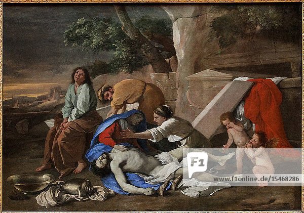 'Lamentation of Christ'  ca 1624 by Nicolas Poussin (June 1594 – 19 November 1665). He was the leading painter of the classical French Baroque style. Most of his works were on religious and mythological subjects painted for a small group of Italian and French collectors.