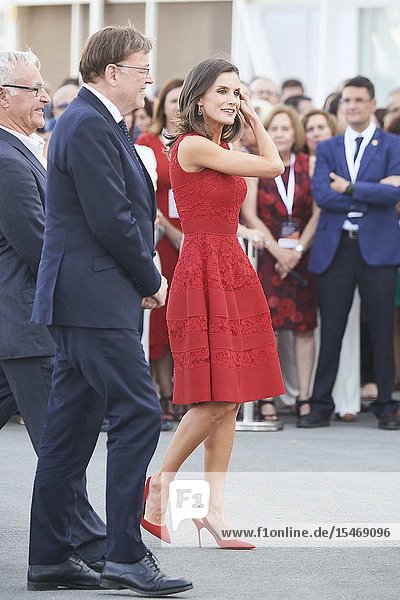 Queen Letizia of Spain attends Presentation of the World Center of Valencia for the Sustainable Urban Feeding (CEMAS) at La Base on July 22 2019 in Valencia Spain