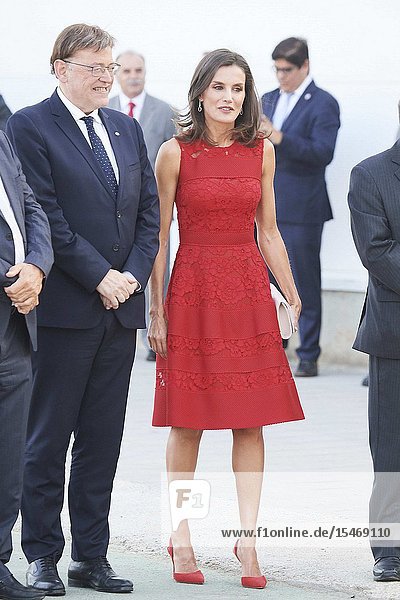 Queen Letizia of Spain attends Presentation of the World Center of Valencia for the Sustainable Urban Feeding (CEMAS) at La Base on July 22 2019 in Valencia Spain