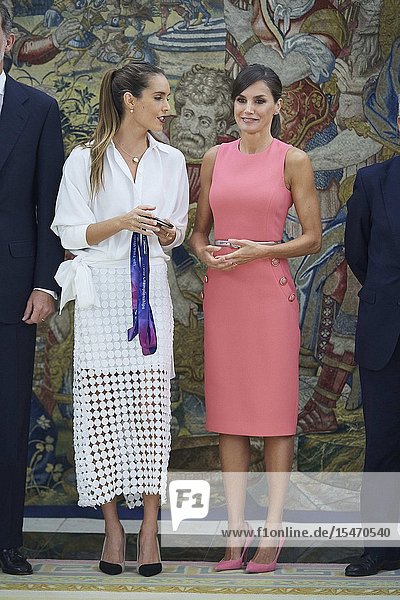 Queen Letizia of Spain Ona Carbonnel during an audience at Zarzuela Palace on July 23 2019 in Madrid Spain