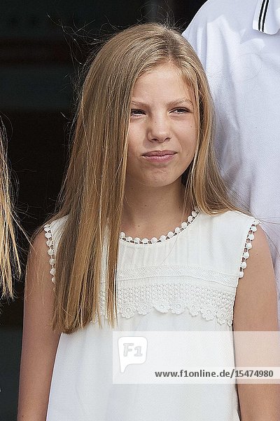 King Felipe VI of Spain Queen Letizia of Spain Crown Princess Leonor Princess Sofia is seen at Real Club Nautico during 38th Copa del Rey Mapfre Sailing Cup - Day 4 on August 1 2019 in Palma Spain