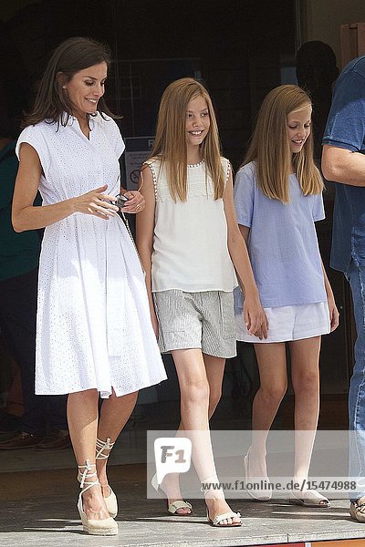Crown Princess Leonor Princess Sofia is seen at Real Club Nautico during 38th Copa del Rey Mapfre Sailing Cup - Day 4 on August 1 2019 in Palma Spain
