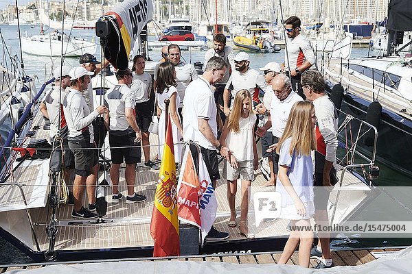 King Felipe VI of Spain Queen Letizia of Spain Crown Princess Leonor Princess Sofia is seen at Real Club Nautico during 38th Copa del Rey Mapfre Sailing Cup - Day 4 on August 1 2019 in Palma Spain