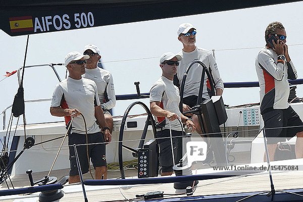 King Felipe VI of Spain on board of Aifos 500 during 38th Copa del Rey Mapfre Sailing Cup - Day 4 on August 1 2019 in Palma Spain