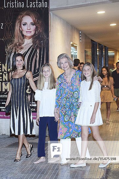 Queen Letizia of Spain Crown Princess Leonor The former Queen Sofia Princess Sofia attends El lago de los cisnes (Swan Lake) at Auditorium on August 3 2019 in Palma Spain