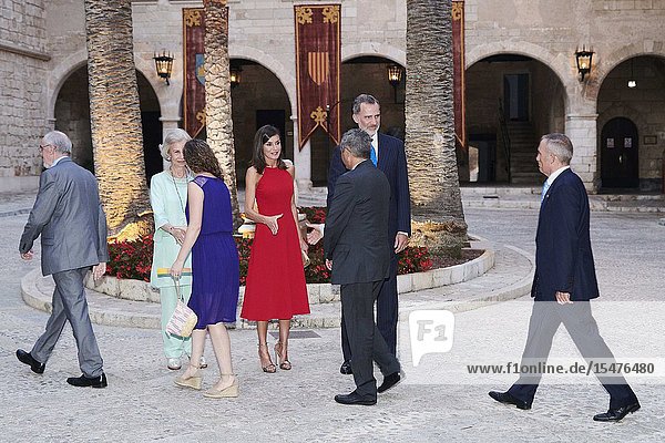The former Queen Sofia Queen Letizia of Spain King Felipe VI of Spain Host A Dinner For Authorities at Almudaina Palace on August 7 2019 in Palma Spain