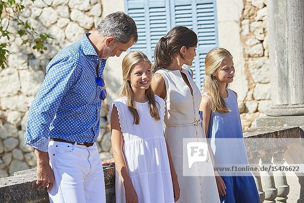 King Felipe VI of Spain Queen Letizia of Spain Crown Princess Leonor Princess Sofia visited Son Marroig Museum at on August 8 2019 in Deia Spain