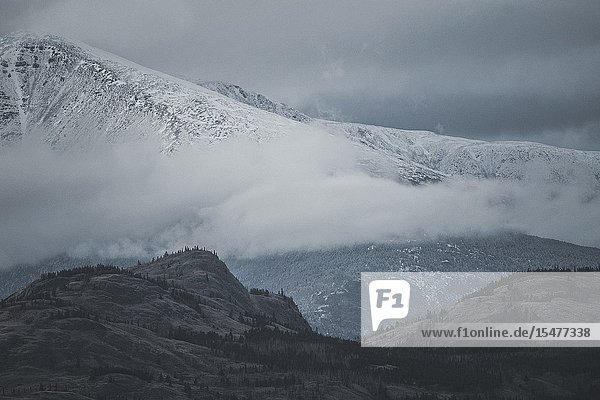 Snow falls in the mountains. Yukon Territory Canada.
