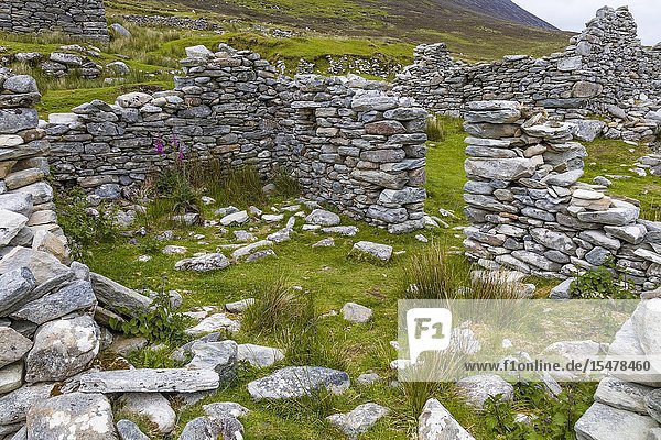 Ruins of the deserted Village at Slievemore on Achill Island in County Mayo Ireland.