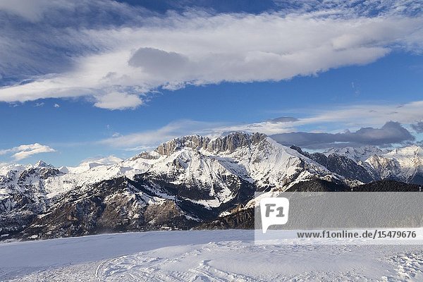 View of the Presolana during a winter day from Monte Pora Val Seriana Bergamo district Lombardy Italy.