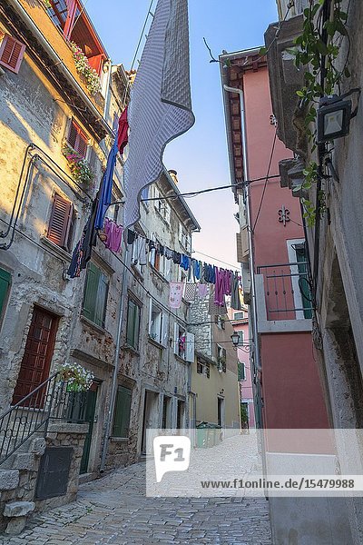 Rovinj - Rovigno a narrow cobblestone street/alley in the old town Istria Adriatic coast Croatia.