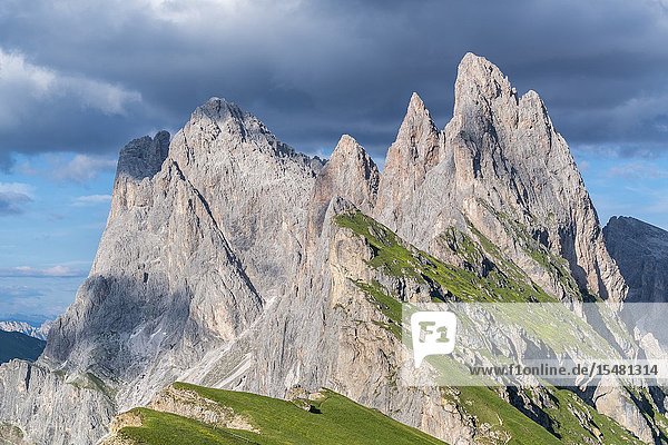 Seceda peaks in summer. Ortisei Bolzano province Trentino Alto Adige Italy.