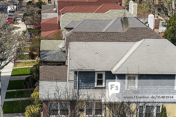 Homes and neatly maintained front yards in the Flatbush neighborhood of Brooklyn in New York on Saturday April 13 2019. (© Richard B. Levine).
