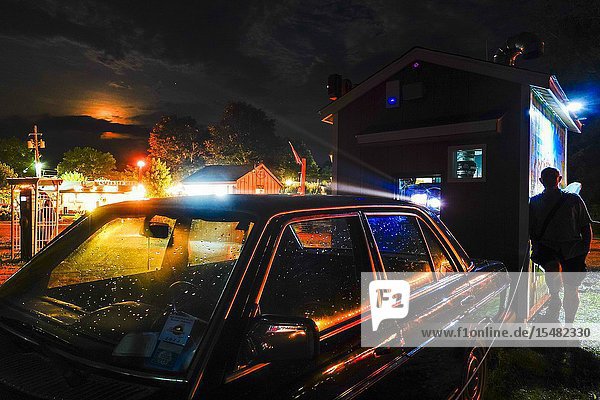 Amenia New York USA The projection house at a drive-in movie theatre.