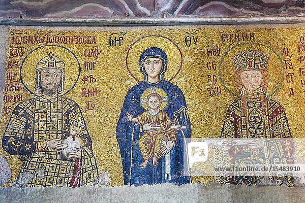 Hagia Sophia or Ayasofya building.Byizantine Comnenus mosaic.Istanbul Turkey.