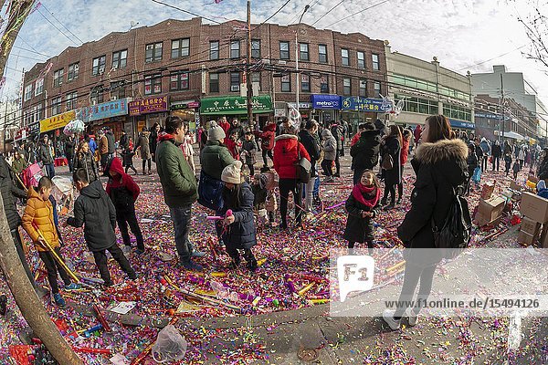 Brooklyn residents and visitors converge on the neighborhood of Sunset Park in New York Brooklyn's Chinatown to celebrate the Year of the Pig at the annual Chinese Lunar New Year Parade on Sunday February 10 2019. Sunset Park is home to many Chinese immigrants and is known as Brooklyn's Chinatown. (© Richard B. Levine).