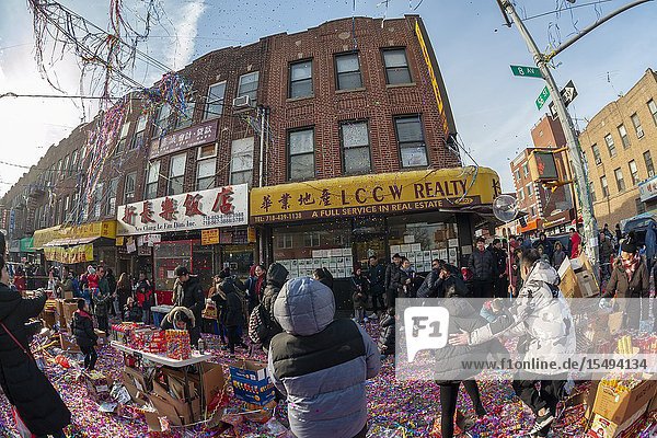 Brooklyn residents and visitors converge on the neighborhood of Sunset Park in New York Brooklyn's Chinatown to celebrate the Year of the Pig at the annual Chinese Lunar New Year Parade on Sunday February 10 2019. Sunset Park is home to many Chinese immigrants and is known as Brooklyn's Chinatown. (© Richard B. Levine).