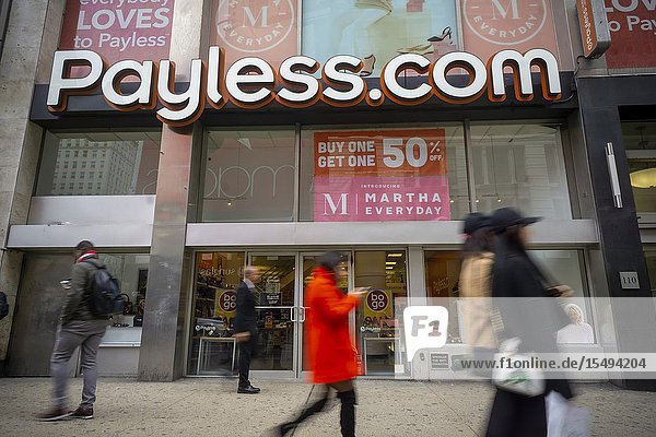 A Payless ShoeSource store in Herald Square in New York on Friday February 15 2019. The retailer is reported to be planning to close all 2300 stores as it files for bankruptcy at the end of February unless a buyer for the chain materializes. (© Richard B. Levine).