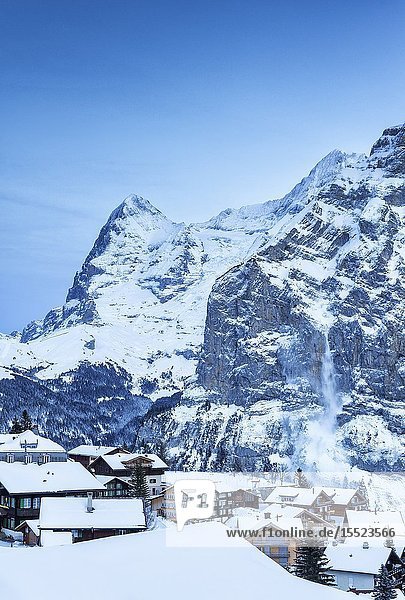 Avalanche at dusk. Murren Lauterbrunnen valley Canton of Bern Switzerland Europe.