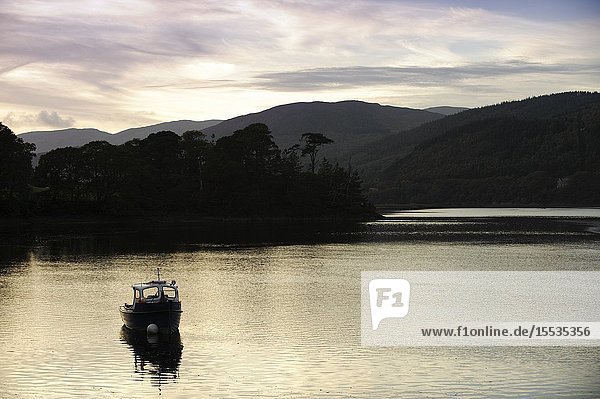 Dusk at Penmaenpool Mawddach river estuary Snowdonia National Park North Wales
