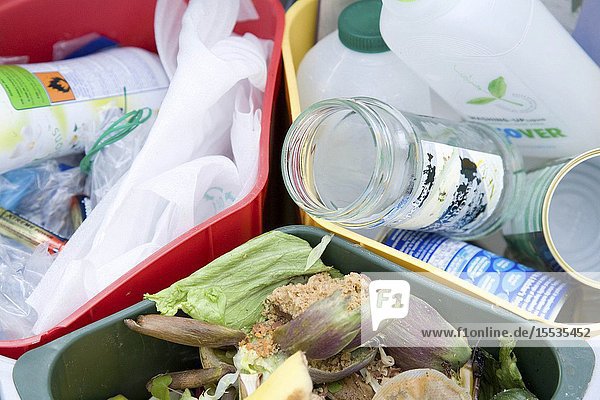 Rubbish in a special triple pedal household recycling bin
